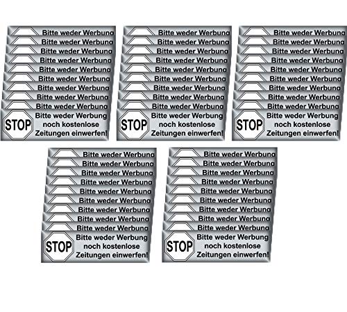 50 Stück Stop Bitte keine Werbung und kostenlose Zeitungen einwerfen Aufkleber Sticker Briefkasten von GreenIT