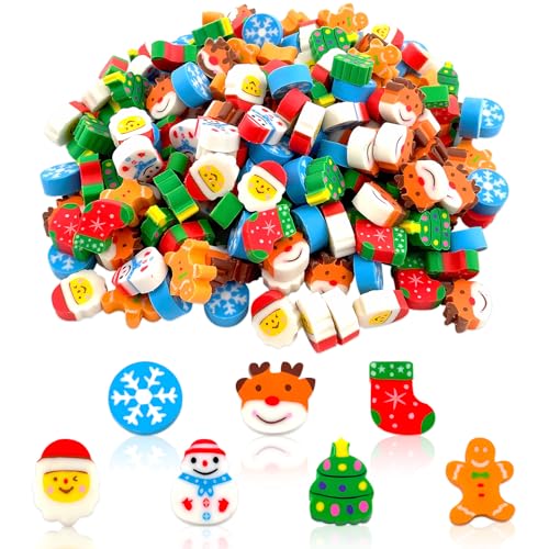 GreenYeah Weihnachten Radiergummis - 200 Stück Niedliche Mini Bunte Radiergummis für Kinder, Strumpf Füller, Schreibwaren Geschenke von GreenYeah