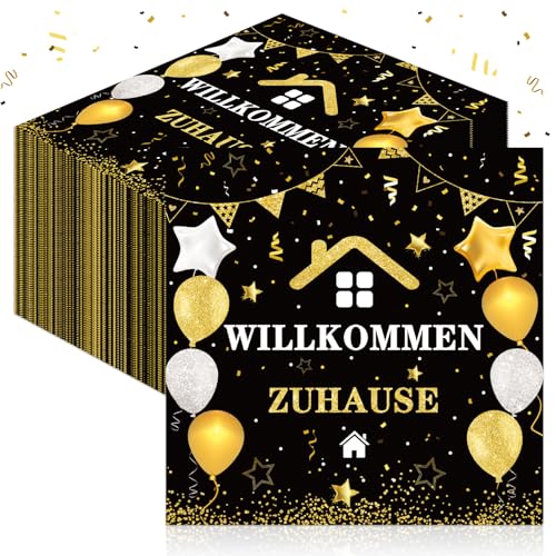 GreenYeah Willkommen Zuhause Servietten, 100 Stück Servietten Sprüche Willkommen Zuhause als Tischdeko, Papierservietten mit Motiv "Willkommen Zuhause", Willkommen Zuhause Party Dekoration GreenYeah Willkommen Zuhause Servietten, 100 Stück Servietten Sprüche Willkommen Zuhause als Tischdeko, Papierservietten mit Motiv "Willkommen Zuhause", Willkommen Zuhause Party Dekoration von GreenYeah