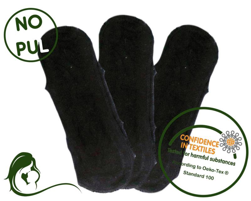 Waschbare Damenbinden - Schwarz Wiederverwendbare Slipeinlage Ohne Abfall Plastikfrei Nachhaltig Druckknöpfe 3Er-Set von GreenandHappyShop