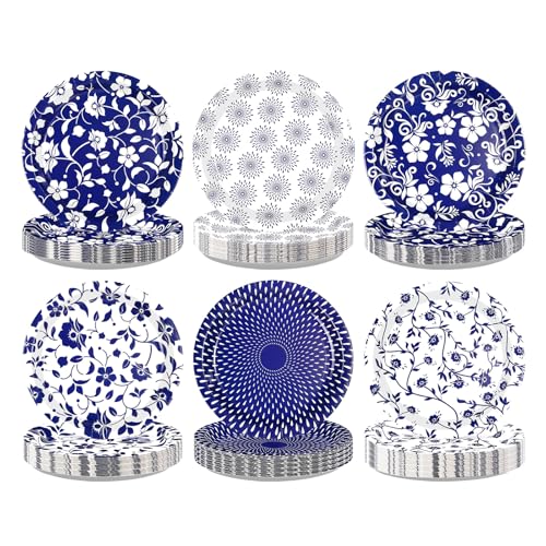 Party-Pappteller mit Blumenmuster, 22,9 cm, Einweg-Pappteller, strapazierfähig, blau-weiß, Vintage-Blumen-Dessertteller, Chinoiserie-Porzellan-Dekorationen für Hochzeit, Babyparty, Geburtstag Party-Pappteller mit Blumenmuster, 22,9 cm, Einweg-Pappteller, strapazierfähig, blau-weiß, Vintage-Blumen-Dessertteller, Chinoiserie-Porzellan-Dekorationen für Hochzeit, Babyparty, Geburtstag von Greencian
