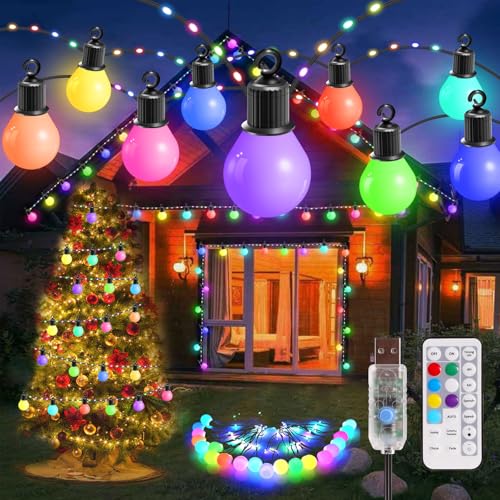 Greenclick LED Lichterkette Außen 12,5M USB RGB Weihnachten Lichterkette 20 G40 Glühbirnen + 100 LED Lichterketten IP65 Wasserdicht 12 Modi Deko für Garten, Halloween, Weihnachten, Hochzeit, Party von Greenclick