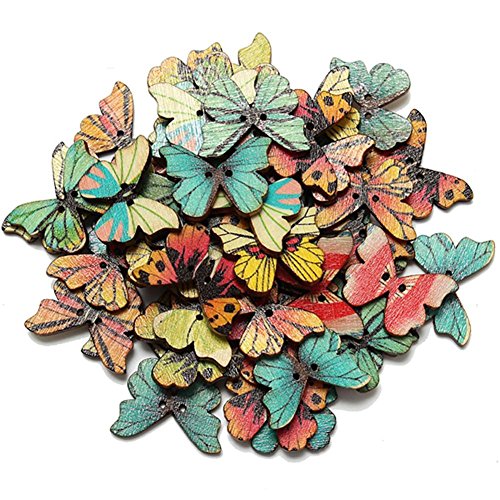 Greenlans Holzknöpfe in Schmetterlingform mit 2 Löchern, gemischt, zum Nähen, Scrapbooking, Basteln, 50 Stück von Greenlans