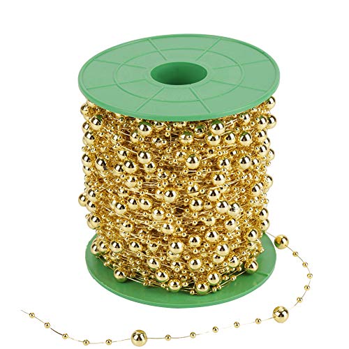 60 M Rolle, 3 + 8 Mm, Künstliche Runde Perlen, Perlenkette, Girlande für Hochzeit, Party, Dekoration, Zubehör, Basteln (Gold) von Greensen