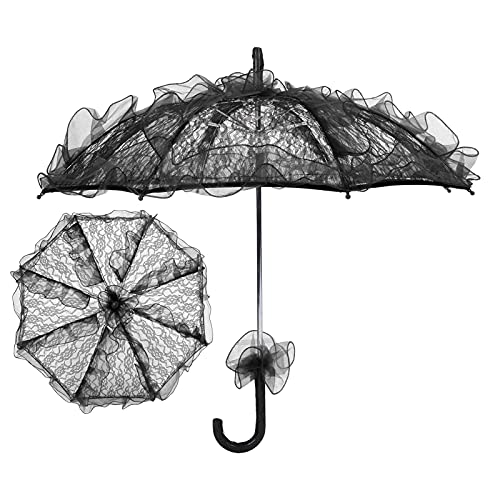 Greensen Einzigartige Faltbare Spitzenstoff -Stoff Parasol Regenschirm Klassische Brautleistung Requisiten Spitzen Regenschirm für Hochzeiten, Spiele, Performances (Gewicht: 155G) (BLACK) von Greensen