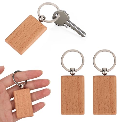Greensen Holzschlüsselkette 10pcs Buche Keytags Glattes Ring, Handgefertigtes Zubehör Runden Holzschlüsselkainer Pack für Kleidung DIY -Projekte (Rechteckige Größe 5 * 3CM) von Greensen