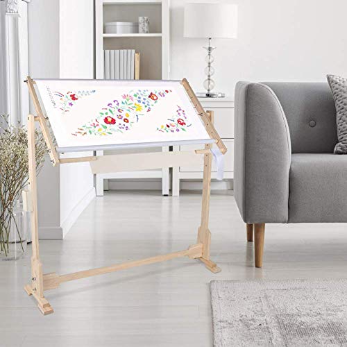 Greensen Kreuzstich Ständer, Holzrahmen Stickständer Modern Kreuzstich Rahmen Seidenmalerei Rahmen Stickrahmen Holz Einstellbar Stickerei Ständer 80 x 52 x 79 cm von Greensen