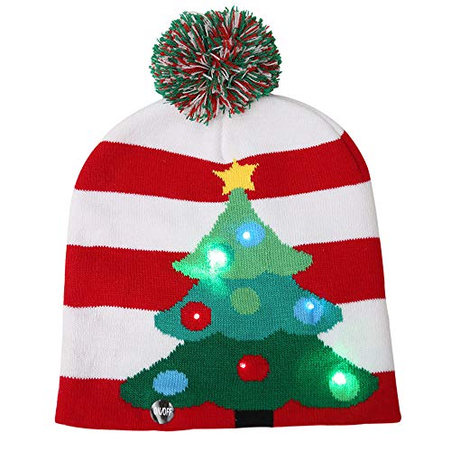 Greensen Weihnachts Mütze, Gestrickte Weihnachts Kappe LED-Leucht Mütze für Erwachsene mit Slow Flash Strobe Steady On-Schalter Knopfzellen Einges Ch Lossen (1) von Greensen