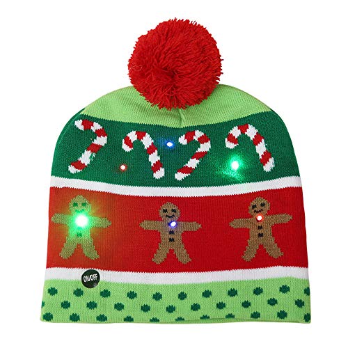 Greensen Weihnachts Mütze, Gestrickte Weihnachts Kappe LED-Leucht Mütze für Erwachsene mit Slow Flash Strobe Steady On-Schalter Knopfzellen Einges Ch Lossen (2) von Greensen