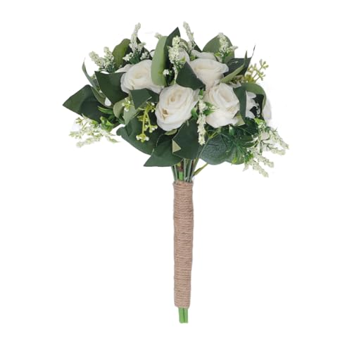 Künstlicher Blumenstrauß, Romantischer Handstrauß für Hochzeit, Feier, Jubiläum mit Lebensechten Blumen, Vielseitige Hochzeits-Party-Dekoration (White) von Greensen