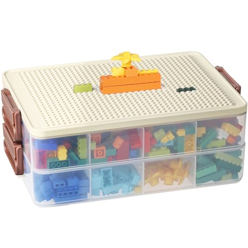 Greentainer Spielzeugkiste mit Deckel für Bausteine,Stapelbar Kisten Spielzeug Aufbewahrungbox aus Plastik, Stapelboxen, Sortierboxen, Organizer Box für Kinderzimmer Kinder,Schatzkiste|2 Stufen von Greentainer