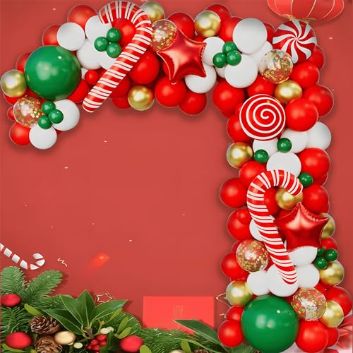 Weihnachten Luftballon,132 Stück Weihnachtsluftballon Girlande mit Luftballons Roter, Luftballons Grün, Roter Sternenballons, Ballon Girlande für Weihnachten Party Dekoration von Greenyre