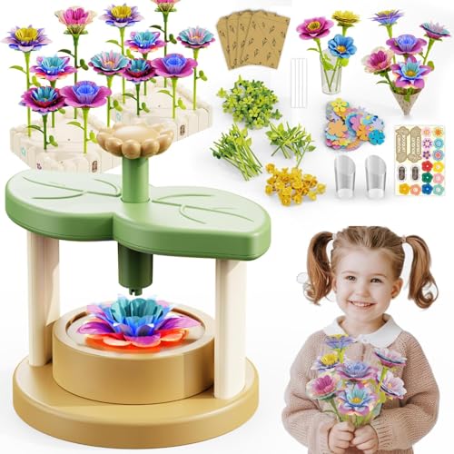 Greitsyy Blumenpresse Kinder, DIY Blumen Bastelset,Blumen Bastelset mit Blumenständer, Vase, Aufkleber, Geschenkpapier, Blumengarten Spielzeug, Basteln Mädchen 8 4 5 6 7 9 10 Jahr von Greitsyy