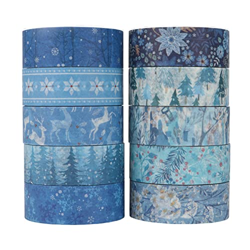 10 Rollen Winter Thema Washi Tape Set, 15 mm breit, wunderbare Schneelandschaft, Abdeckpapier Klebeband Dekor für Scrapbook, DIY Handwerk, Bullet Journal (5m) von Grekywin