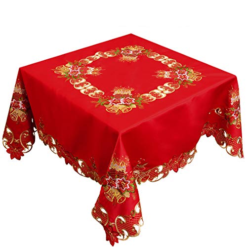 Grelucgo Weihnachts-Tischdecke, bestickt, quadratisch, 137 cm, Rot von Grelucgo
