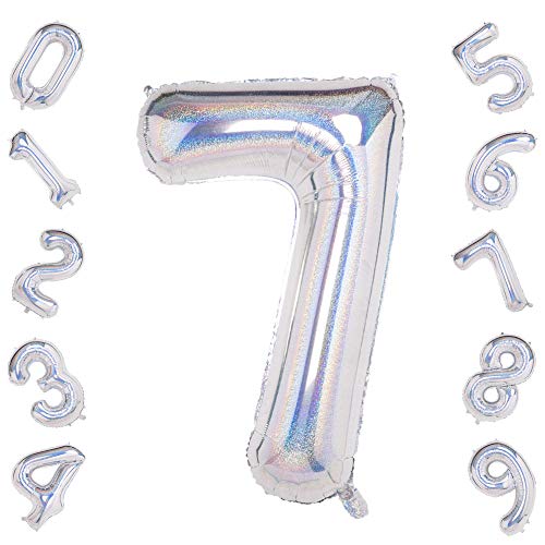 Laser-Silber, 7 Luftballons, 101,6 cm, Geburtstags-Folienballon, Party-Dekorationen, Zubehör, Helium-Mylar-Digital-Luftballons (Laser-Silber, Zahl 7) von Gremode