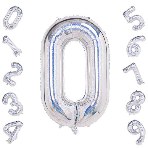 Laser Silber 0 Luftballons, 40 Zoll Geburtstag Folienballon Party Dekorationen Supplies Helium Mylar Digital Ballons (Laser Silber Zahl 0) von Gremode