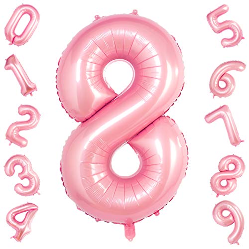 Tiffany rosa 8 Luftballons, 101,6 cm, Geburtstags-Folienballon, Party-Dekoration, Helium, Mylar, digitale Luftballons (Tiffany Pink Nummer 8) von Gremode