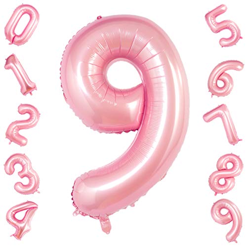 Tiffany rosa 9 Luftballons, 101,6 cm, Geburtstags-Folienballon, Party-Dekoration, Helium, Mylar, digitale Luftballons (Tiffany Pink Nummer 9) von Gremode