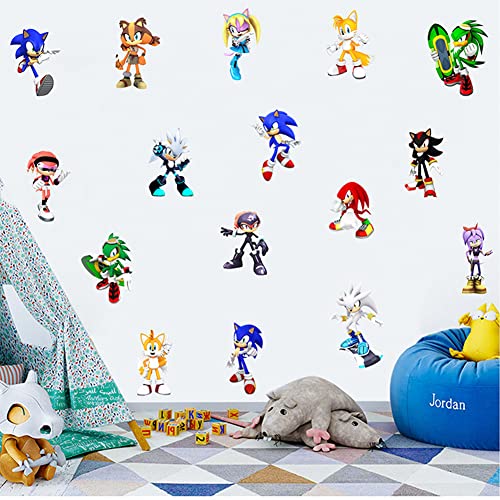 Sonic Wandaufkleber für Kinder, Cartoon-Motiv, Schlafzimmer, Hintergrund-Dekoration, selbstklebend, Igel, Videospiel-Aufkleber, Geburtstagsparty-Zubehör von Grenric