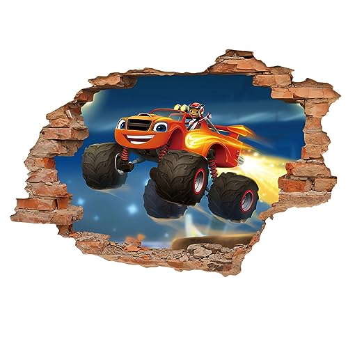 Grenric Nickelodeon Blaze and The Monster Machines Wandaufkleber für Kinderzimmer, 3D-Anime-Cartoon, DIY, selbstklebend, entfernbar, Wandaufkleber, Hintergrunddekoration von Grenric