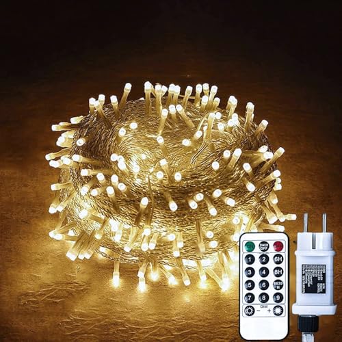 Gresonic 100/200/300/400er Led Lichterkette Strombetrieben mit Stecker Außen und Innen für Hochzeit Weihnachten Party Warmweiß (Warmweiss 8modi Dimmbar, 400LED) von Gresonic