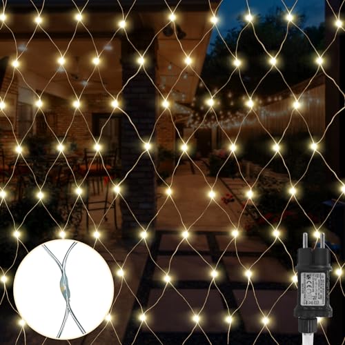 Gresonic 96/192/270er LED Lichternetz Lichtervorhang Lichterkette Warmweiß Deko Leuchte Innen und Außen Weihnachten Hochzeit mit Stecker (Warmweiß 8 Modi, 96LED) von Gresonic
