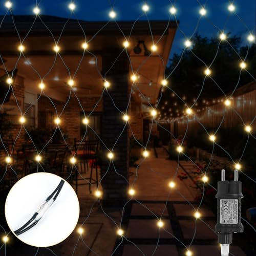 Gresonic 96/192/270er LED Lichternetz Lichtervorhang Lichterkette Warmweiß Deko Leuchte Innen und Außen Weihnachten Hochzeit mit Stecker (Warmweiß 8 Modi Grünes Kabel, 96LED) von Gresonic