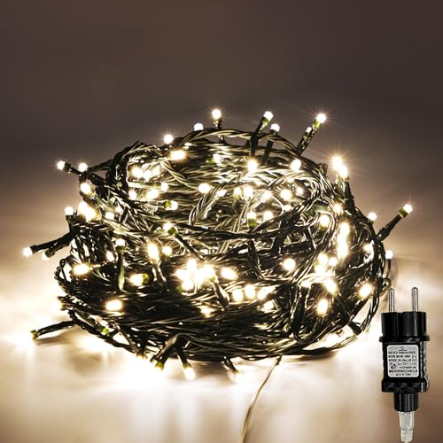 Gresonic 100/200/300/400er Led Lichterkette Strombetrieben mit Stecker Außen und Innen für Hochzeit Weihnachten Party Warmweiß (Grünen Kabel, 400LED) von Gresonic