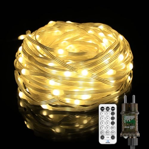 Gresonic 100/200/300/400er Led Lichterkette Strombetrieben mit Stecker Außen und Innen für Hochzeit Weihnachten Party Warmweiß (PVC-Kabel Warmweißen, 100LED) von Gresonic