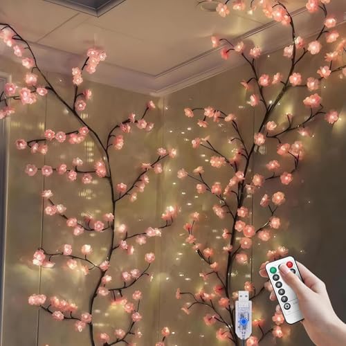 Gresonic 120cm 48 LEDs Lichterkette Kirschblüten,kirschblüten deko,Willow Vine mit Fernbedienung, 8 Modi, USB-Betriebene Timer, Kirschblüten Zweige Lichter für Schlafzimmer Deko Weinachtsdekorationen Gresonic 120cm 48 LEDs Lichterkette Kirschblüten,kirschblüten deko,Willow Vine mit Fernbedienung, 8 Modi, USB-Betriebene Timer, Kirschblüten Zweige Lichter für Schlafzimmer Deko Weinachtsdekorationen von Gresonic