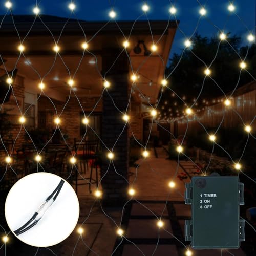 Gresonic 96/192/270er LED Lichternetz Lichtervorhang Lichterkette Warmweiß Deko Leuchte Innen und Außen Weihnachten Hochzeit mit Stecker (Warmweiß Timer batteriebetrieben, 144LED 2 * 2M) von Gresonic