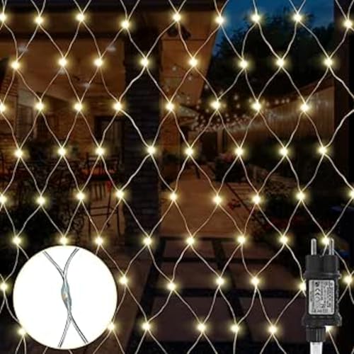 Gresonic 160er LED 1m*2m Lichternetz Lichtervorhang Lichterkette Warmweiß Deko Leuchte Innen und Außen Weihnachten Hochzeit mit Stecker (160LED, Dauerlicht) von Gresonic