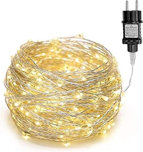 Gresonic 200/300er LED Mikro Silberdraht Lichterkette Strombetrieb Deko für Innen Außen Warmweiß (Warmweiß, 200LED) von Gresonic
