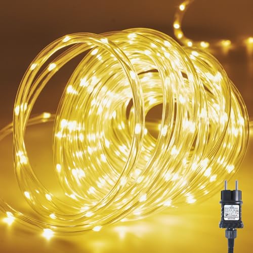 Gresonic 200er/400er LED Lichterschlauch Strombetrieb für Innen und Außen (Warmweiß, 400LED dick) von Gresonic