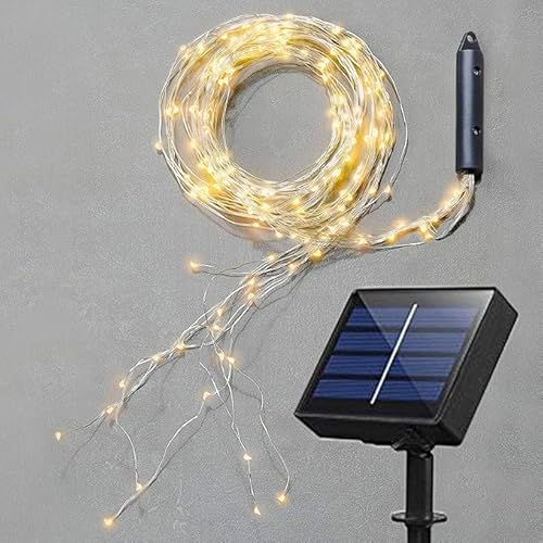 Gresonic Solar 400er Kupferdraht Lichterkette Außen Wasserfall Lichterbündel LED Lichterschweif, Wasserdichte Lichterstrang für Gießkanne kinderzimmer camping balkon Aussen und Innen Deko Warmweiß von Gresonic