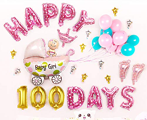 Gresunny Kindergeburtstag deko Junge (mädchen) Happy 100 Days babyparty deko Geburtstag Dekorationen Luftballons Baby dusche folienballon Dekoration Set für Kinder Geburtstagsfeier von Gresunny