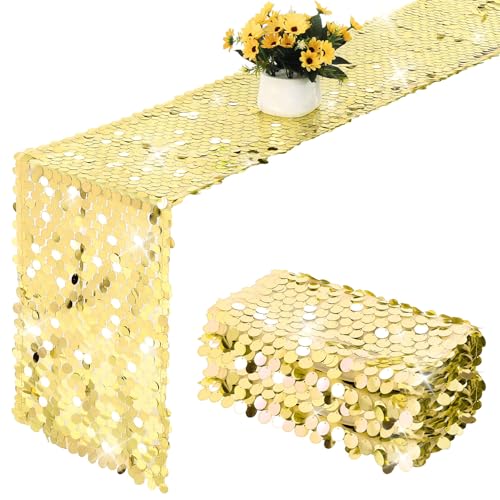 1 Stück Tischläufer Glitzer Disco Party Tischläufers 275*30cm Tischläufer Glänzend Discokugel Tischdecke für Halloween,TanzpartyWeihnachten,Hochzeitsfeier,Geburtstagsparty,Bankettdekor(Gold) von Grevosea