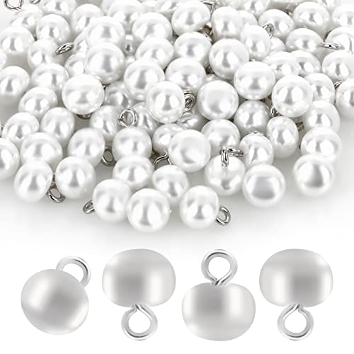 Grevosea 100 Stück runde Kunststoff-Perlnieten Perlenknöpfe runde Faux Pearl Buttons halb gewölbt Retro Kunststoff Perlenknöpfe mit Metallschaft dekorative Nähknöpfe für Handwerk Nähen von Kleidung von Grevosea