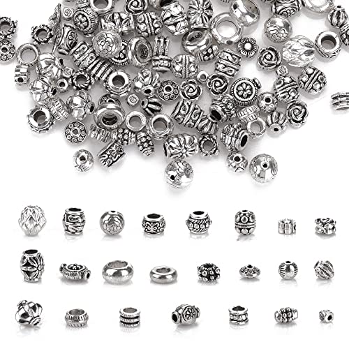 Grevosea 100g Zwischenperlen Metall Metallperlen Perlenkappen Silber Tibetanische Spacer Perlen Zwischenperlen für Armbänder Halskette DIY Schmuckherstellung von Grevosea