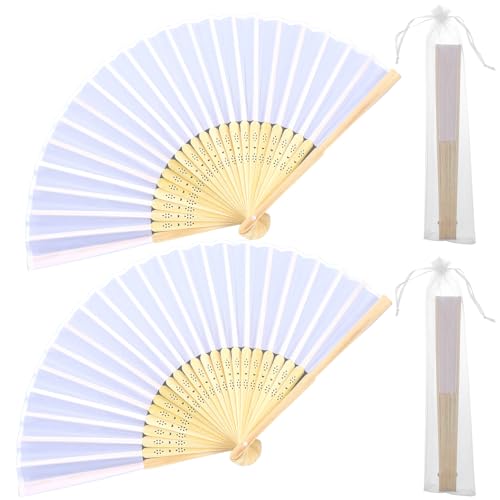 Grevosea 2 Stück Fächer Hochzeit Faltbare Fächer Chinesische Fächer Handfächer Taschenfächer Faltfächer Klappfächer Stofffacher für Geburttag Party Wedding von Grevosea