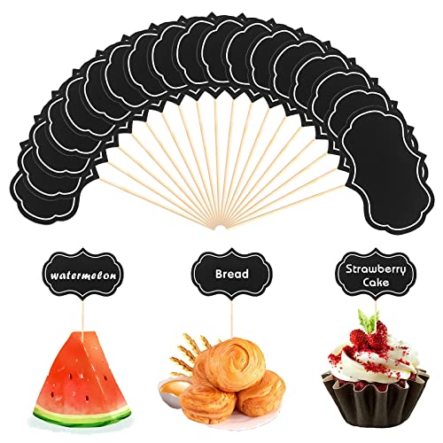 Grevosea 30 Stück Cupcake Toppers Tafel Tischkarten Chalkboard Cupcake Picks Preisschilder Mini Tafel Set für Buffet Käsemarker Kuchen Topper Blank Zahnstocher Fahnen für Party Hochzeit Geburtstag von Grevosea