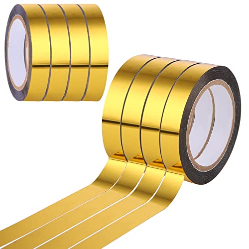 Grevosea 4 Rollen Selbstklebende Metallic Klebeband, 10mm x 20m Craft Dekorative Klebeband Fliesennahtband Masking Tapes für Wand Garderobe Badezimmer Dekoration Geschenkverpackungen(Gold) von Grevosea