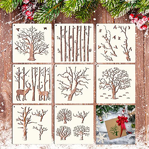 Grevosea 8 Stück DIY Tree Painting Stencils Wiederverwendbare Zweige Schablonen Malerei Bäume Schablonen Umgekehrte Baum Natürliche Schablonen Zum Malen Auf Holz Leinwand Wand DIY Home Decor(15x15 Cm) von Grevosea