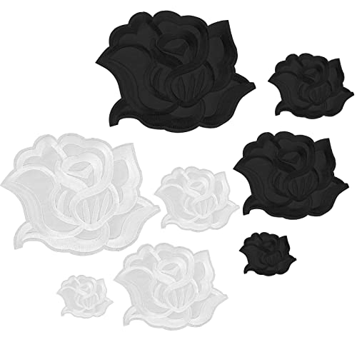 Grevosea 8 Stück Schwarz Rosen Applikationen Patch Blumen Rose Patches Zum Aufbügeln Rose Gestickte Aufnäher Rose Napplikationen Reparatur Patches für Kleidung Hüte Schuhe Taschen(weiß Und Schwarz) von Grevosea