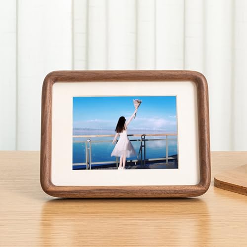 Grewod Bilderrahmen für Bilder 5.5x8.5 cm, Walnuss, Fotorahmen aus Holz & Glas, Rechteck, Horizontal & Vertikal zum Aufhängen & Aufstellen von Grewod