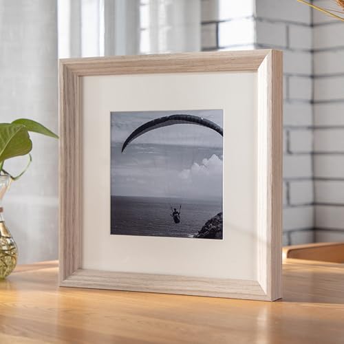 Grewod Bilderrahmen für Fotos 38x38, Weiß Grau, Fotorahmen Holz, Quadrat, Holzrahmen zum Vertikalen, zum Aufhängen von Grewod