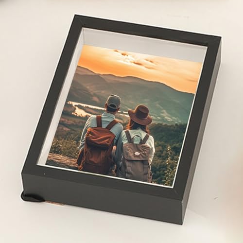 Grewod Fotorahmen 18x18 cm, Schwarz Tief 3cm, Bilderrahmen aus Holz MDF, Quadrat, Vertikalen oder Horizontalen zum Aufstellen von Grewod