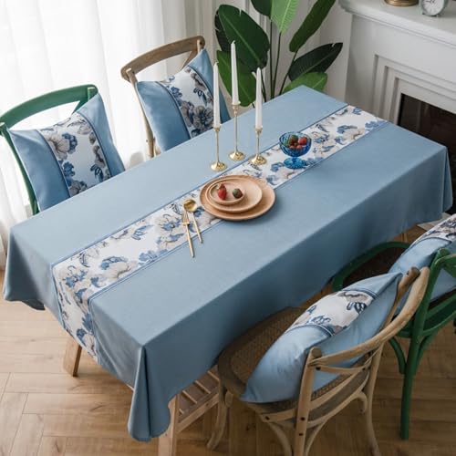 Grewod Tischdecke Wohnzimmer, 100x160cm, Blau, Rechteckig, Polyester Tischtuch Blumen Stickerei Tischdecke von Grewod