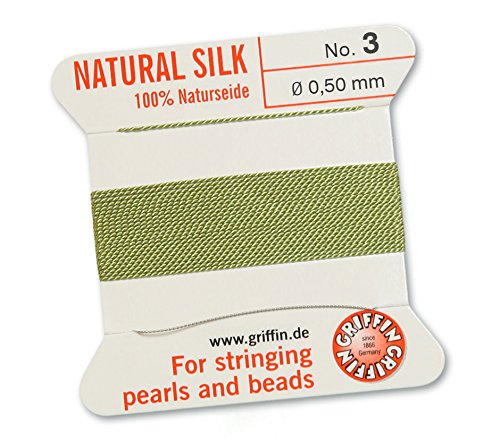 Griffin 100% Natur Seide/Cord/String/Gewinde für Besaitung Perlen oder Perlen – Jade Grün – 2 Meter mit einem Nadel – wählen Sie aus 13 Größen, grün, 0.50mm Griffin 100% Natur Seide/Cord/String/Gewinde für Besaitung Perlen oder Perlen – Jade Grün – 2 Meter mit einem Nadel – wählen Sie aus 13 Größen, grün, 0.50mm von Griffin Since 1866 Germany